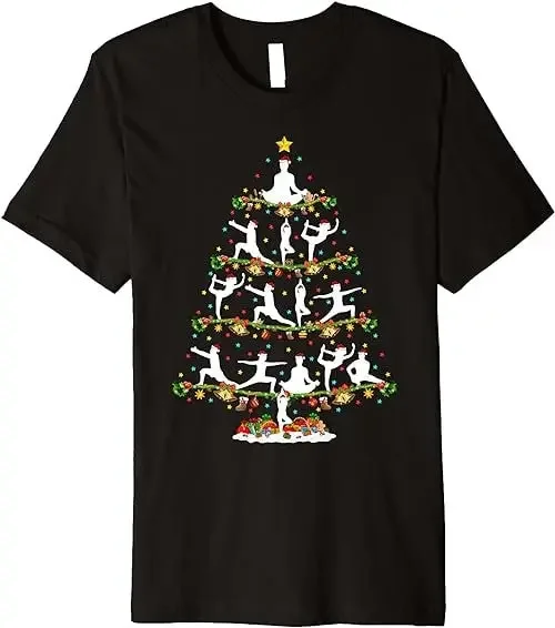 

Футболка премиум-класса Yoga Lover Xmas Lighting Santa Yoga Christmas Tree, толстовка, толстовка 35441
