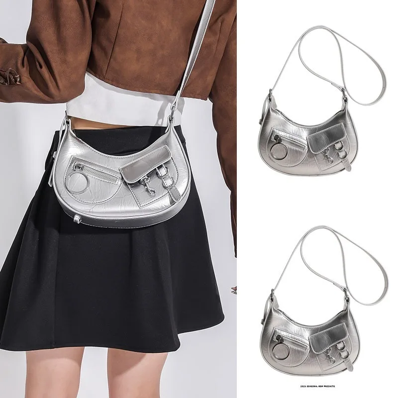 

Summer High Quality Crossbody Bag for Women 2024 New Trendy Y2K Black Silver Small Bass Bag Girls Versatile Shoulder Handbag
