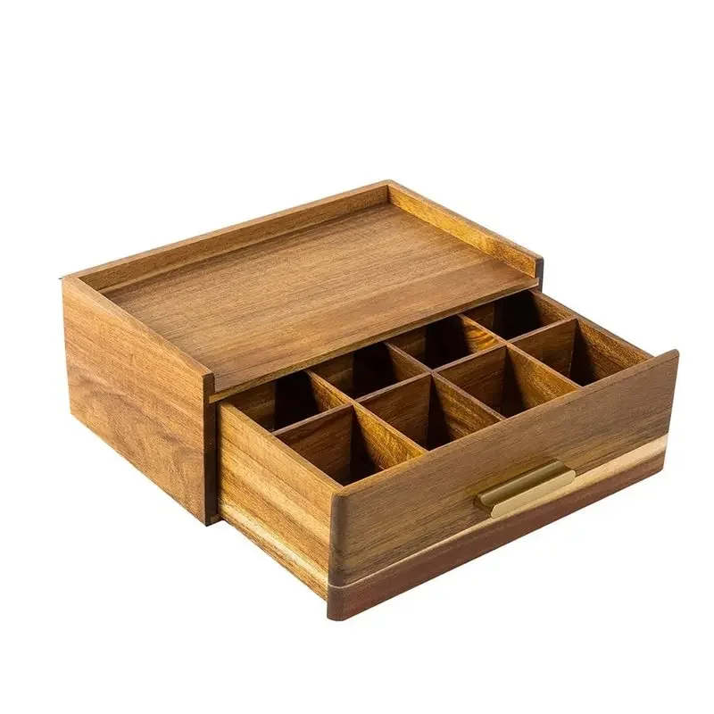 For Tea Bag Organizer Drawer 12 Compartments, Wood For Tea Holder Storage Box, For Tea Caddy