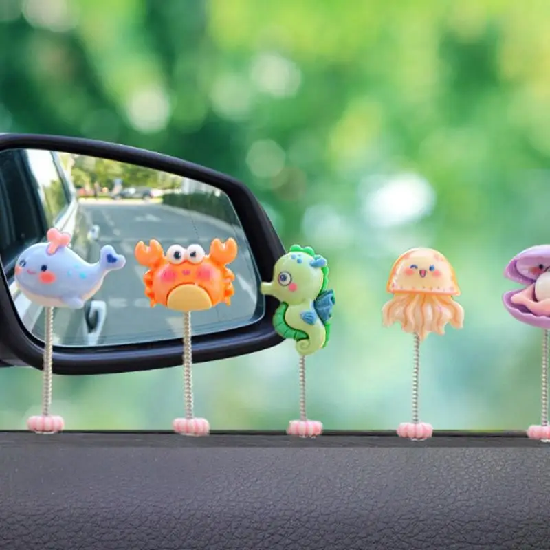 

5pcs Mini Car Dashboard Decorations Cute Toy Animals Decoration Ornament Sea Animal Miniatures Car Pendants auto accessory