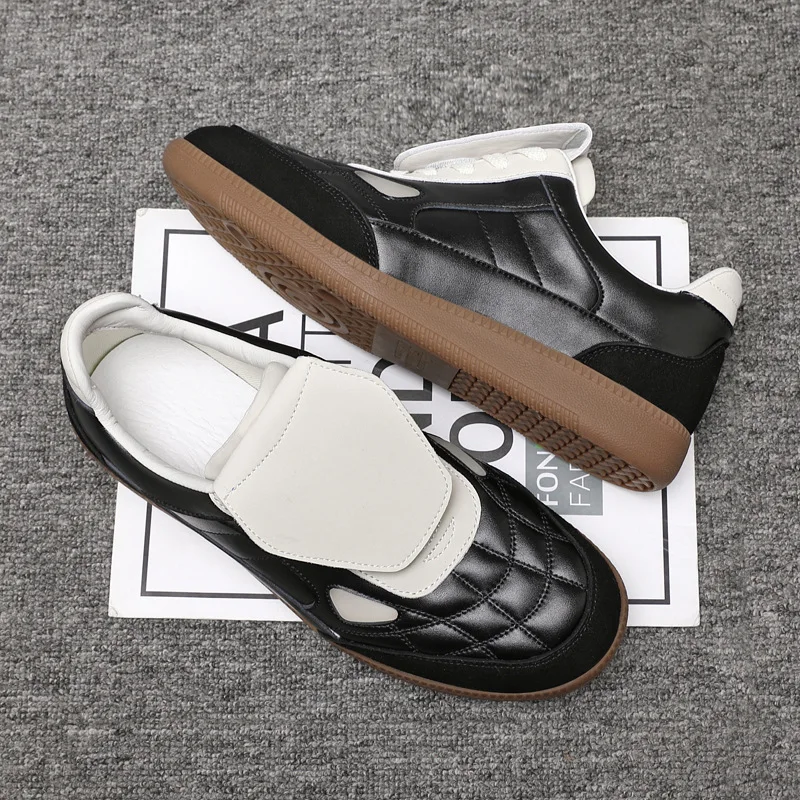 

New Men Genuine Leather Casual Shoes Youth Flat Skate Shoes Street Cool Lace-up Loafers