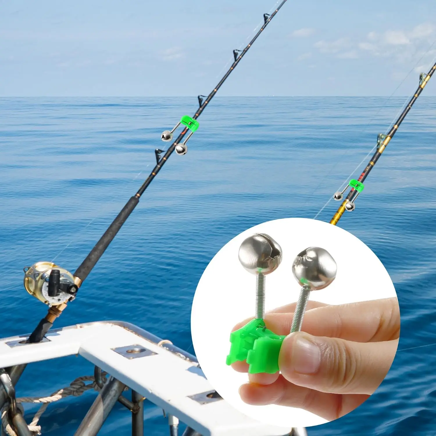 

Dual Alert Fishing Bells with Clip-On Design - Heavy Metal Bells (Green/) for Night, Ice, Freshwater & Saltwater Fishing
