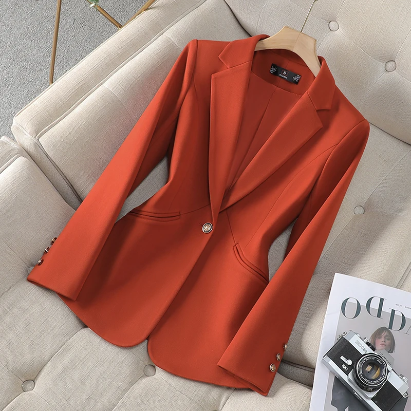 ZJYT-Blazer de um botão feminino, jaqueta casual, casaco de escritório, casacos elegantes, plus size, monocromático, estilo coreano, moda, outono, 2022