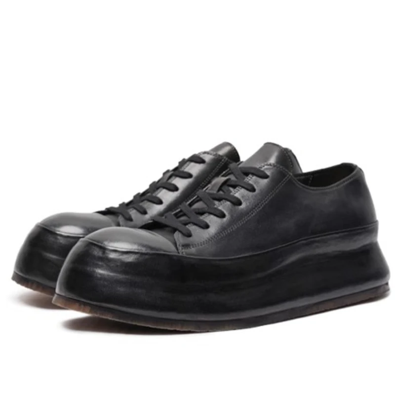 Washed Horse Leather Oxford Shoes for Men's Women's White Casual Board Shoes Comfortable Breathable Thick Soled Couple Sneakers