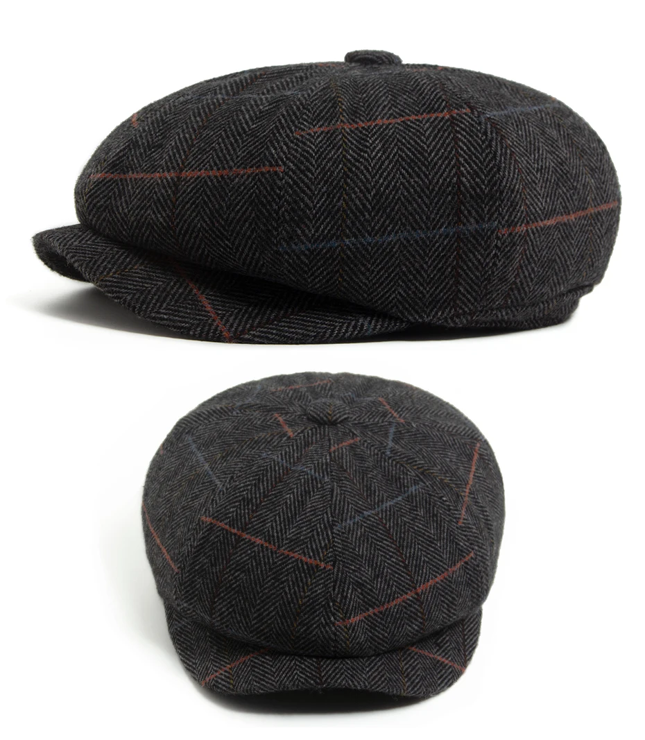 Männer Newsboy Cap Fischgrätenmuster Wolle Warme Baskenmütze Frauen Mode Vintage Hut Für Frühling, Herbst & Winter Weibliche Retro Caps für 55-60 cm – Detail 7