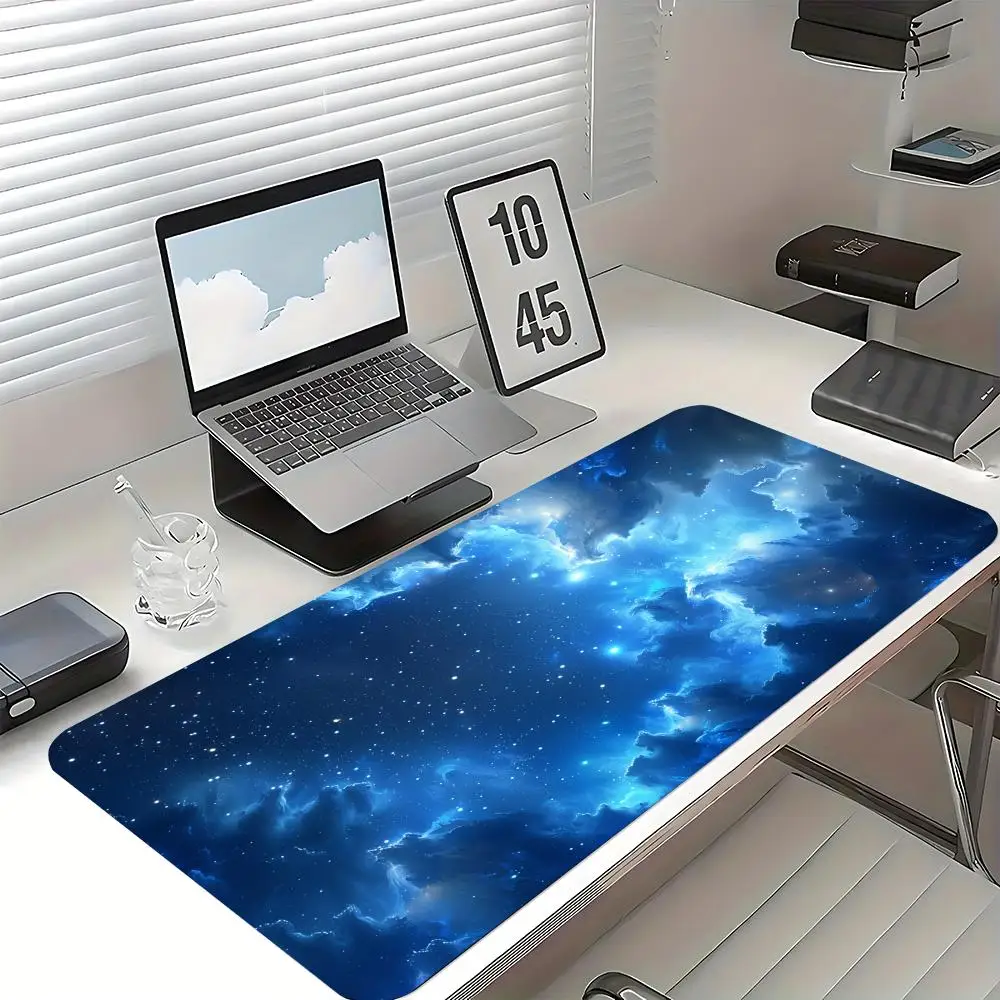 

Blue Starry Sky Mouse Pad Large Computer Office Game Table Mat XXL Rubber Anti-slip Stitched Edges Keyboard Mats Long Desk Pads