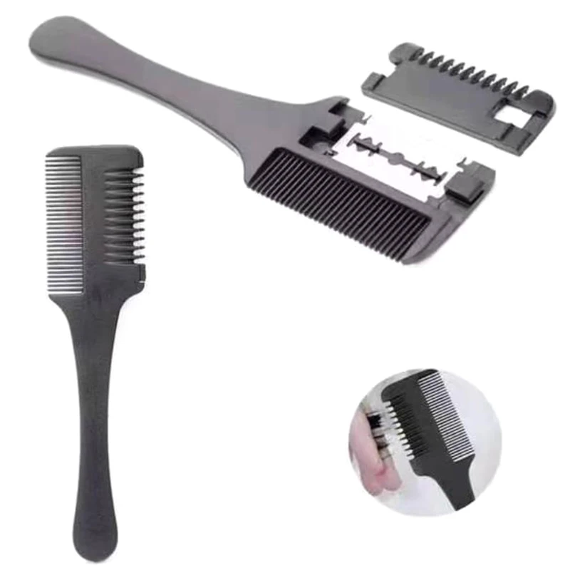 

1Pcs Hair Cutting Comb Black Handle Hair Brushes With Razor Blades Trimmin Hair Salon Styling Tools