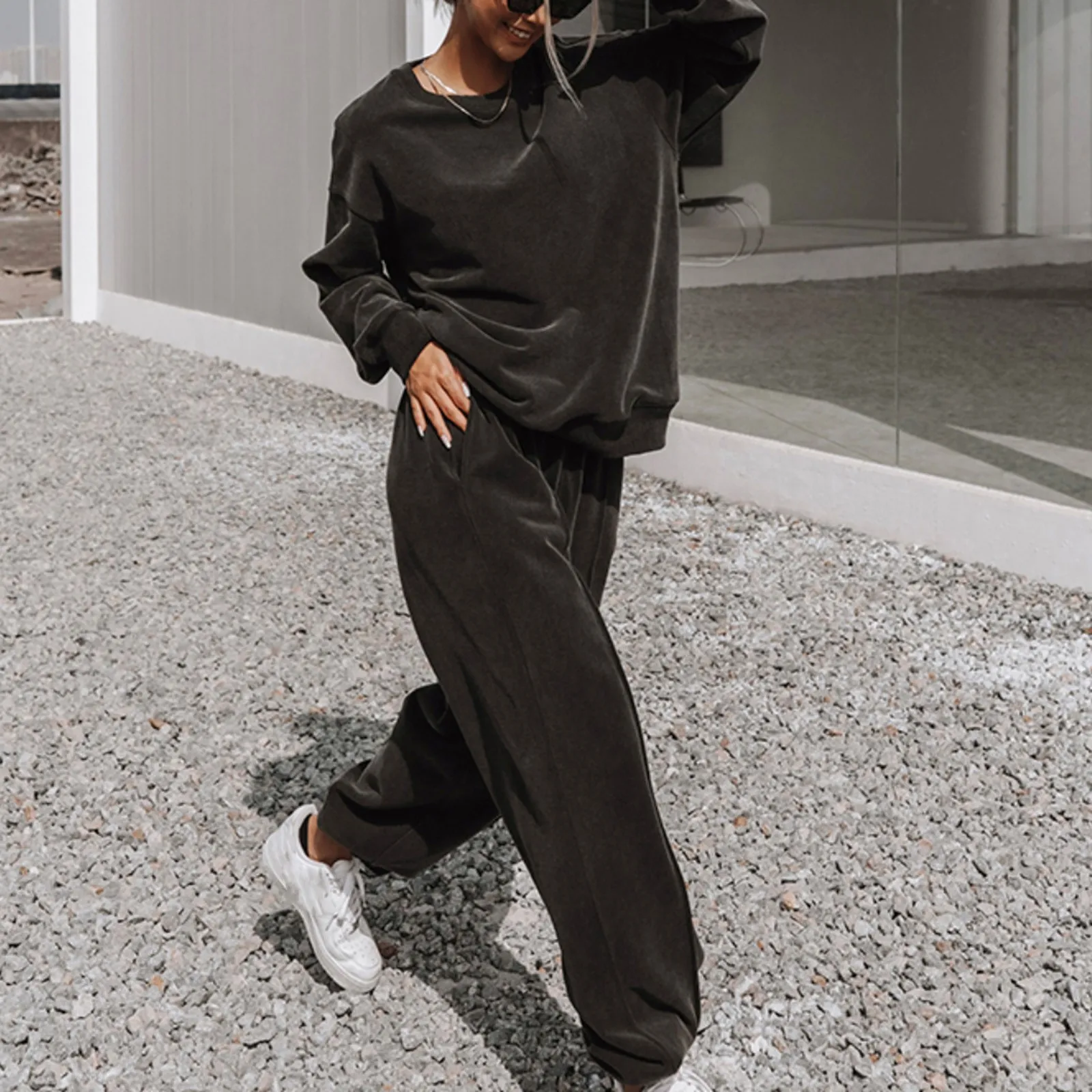 Long Sleeve Pullovers Sweatshirt+Elastic High Waist Jogging Pants Set  Women Tracksuit Suit Sportwear Two Piece Sets Spring Fall