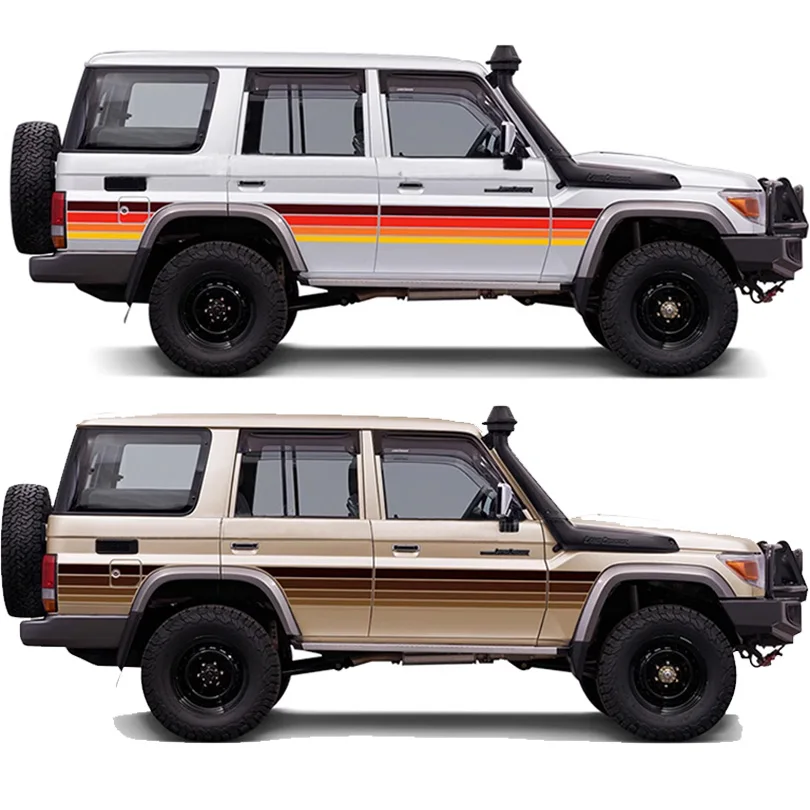 

Pair Exterior Off Road Car Stickers Body Waist Line Stripes Retro Brown Decal Vinyl Graphics for Toyota Land Cruiser 76 LC76