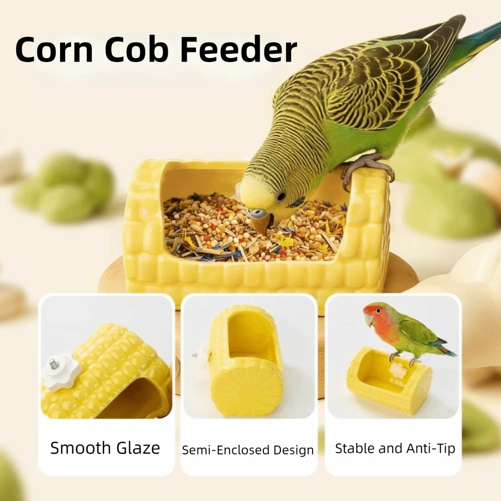 Spill-Proof Ceramic Hamster Food Bowl Bite Resistant Smooth Rabbit Water Bowl Corn Shape Hamster Feeding Dish for Small Pets view 2