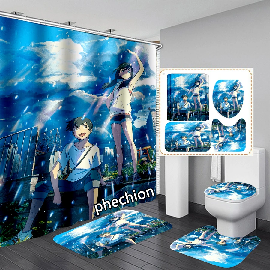 phechion New 3D Print Weathering with You Shower Curtain Waterproof Bathroom Curtain Anti-slip Bath Mat Set Toilet Rugs VR298