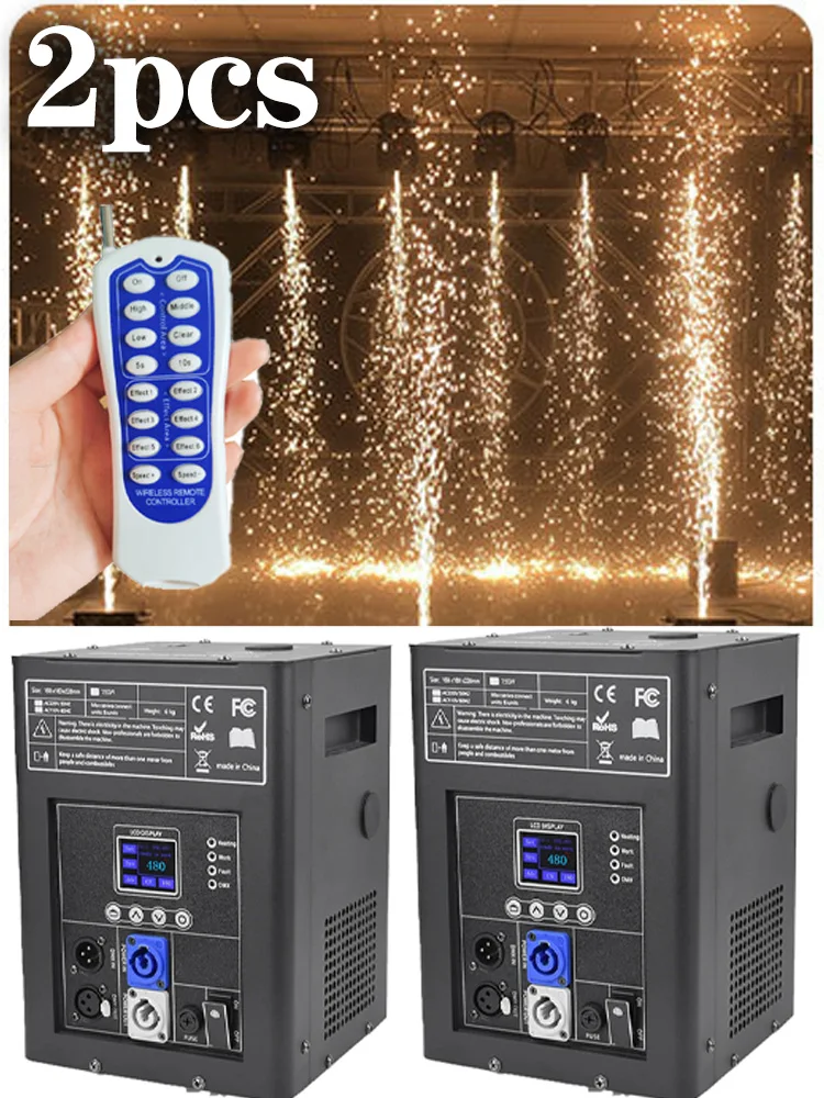 2 Stück 750W Kalte Funkenmaschine DMX-Steuerung Kalte Flammen-Sprühvorrichtung Schwarze Elektronische Funkenmaschine für DJ Disco Party Bühnenausrüstung