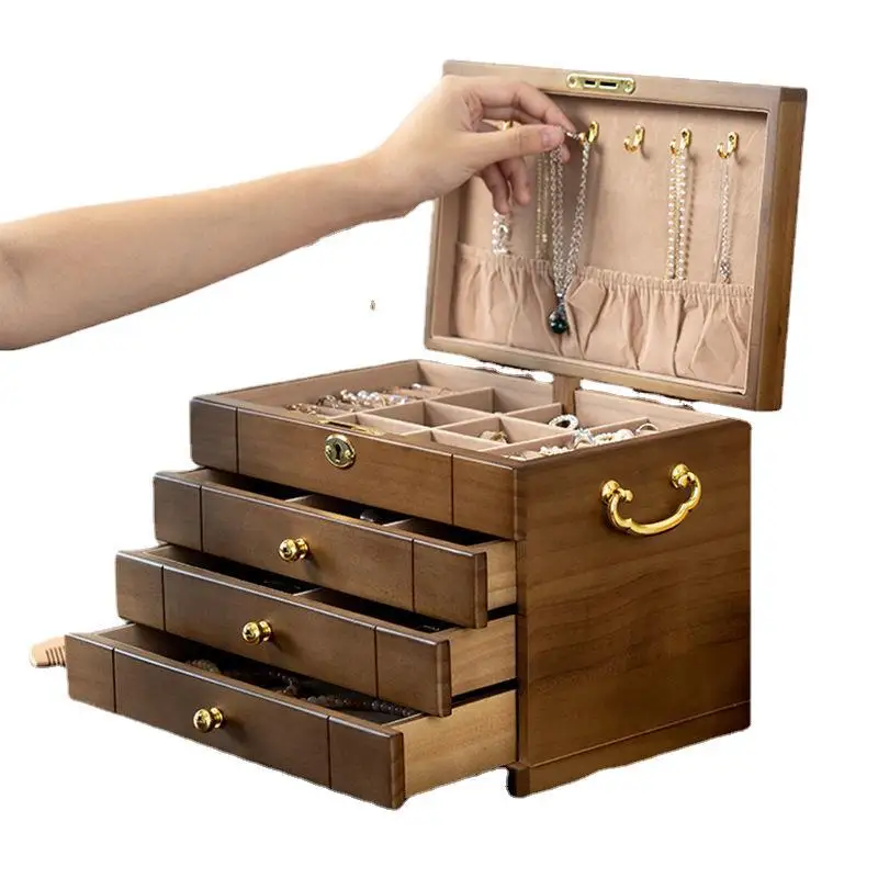 

Solid wood jewelry storage box, retro large-capacity wooden jewelry box