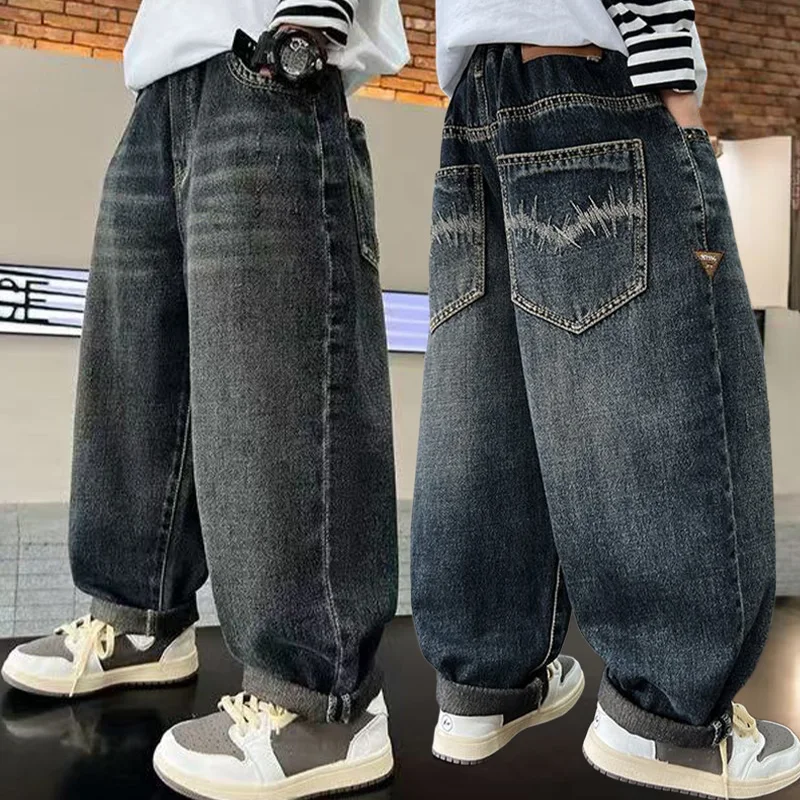 Boys' jeans, handsome and versatile, children's pants, casual boys' pants, street style fashion, spring and autumn seasons