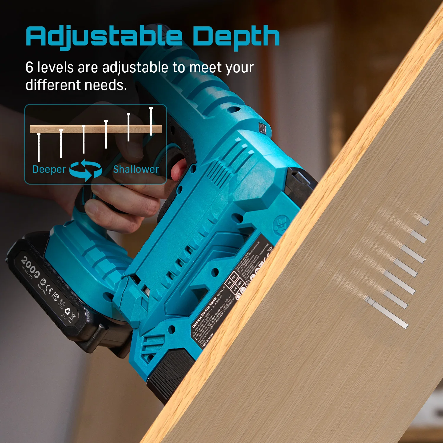 SEESII Electric Nail Gun Cordless 2 in1 18 Gauge Stapler Framing Nailer Tacker Woodworking Furniture Tool With 1000 Nails Power Tool 2.0 Battery Tacker Stapler Shooter Refurbishment Tools view 5
