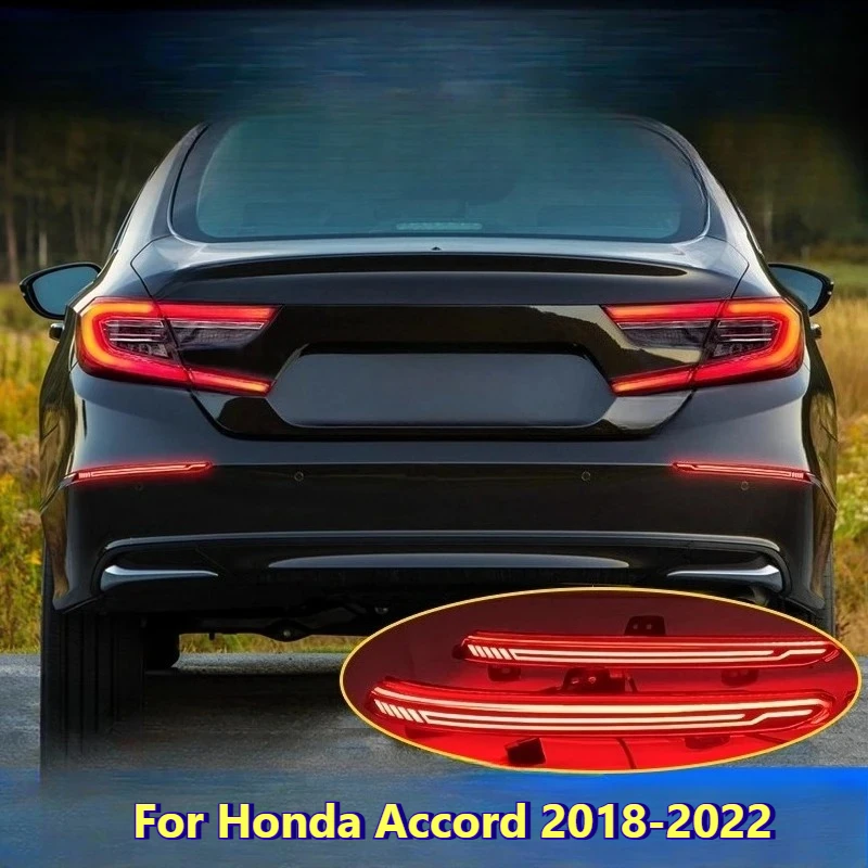 

Для Honda Accord 2018-2022: Светодиодный задний бампер-отражатель, динамический красный динамический указатель поворота, ходовые огни, стоп-сигнал, модификация
