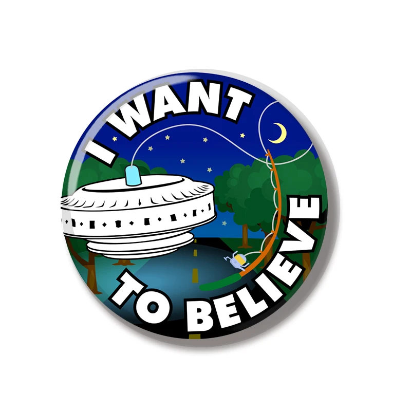 44MM UFO I WANT TO BELIEVE Pin Soft Button Pin Jewelry Creative Badge Cartoon Brooch Lapel Pin Bag Backpack Hat Decoration