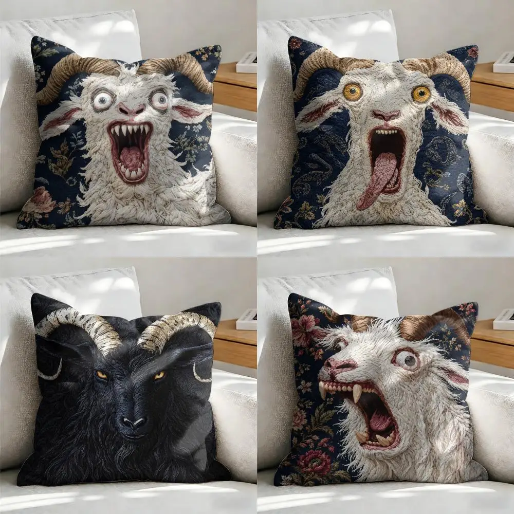 Funny Screaming Goat Cushion Cover Soft Short Plush Pillow Cover Smooth Cozy Texture Aesthetic Cushion Case Home Decor