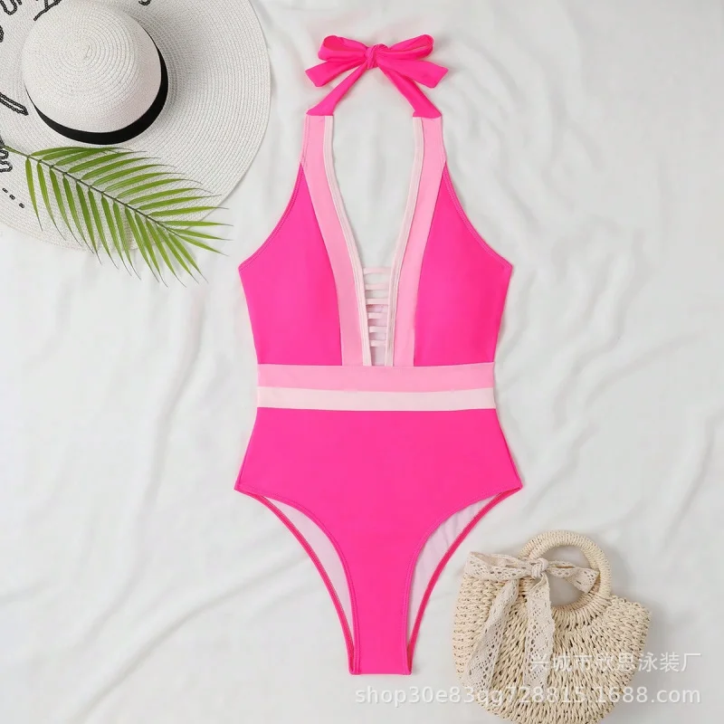 XinSi's new one-piece swimsuit Export fashion color-blocked trendy tummy-covering women's swimsuit