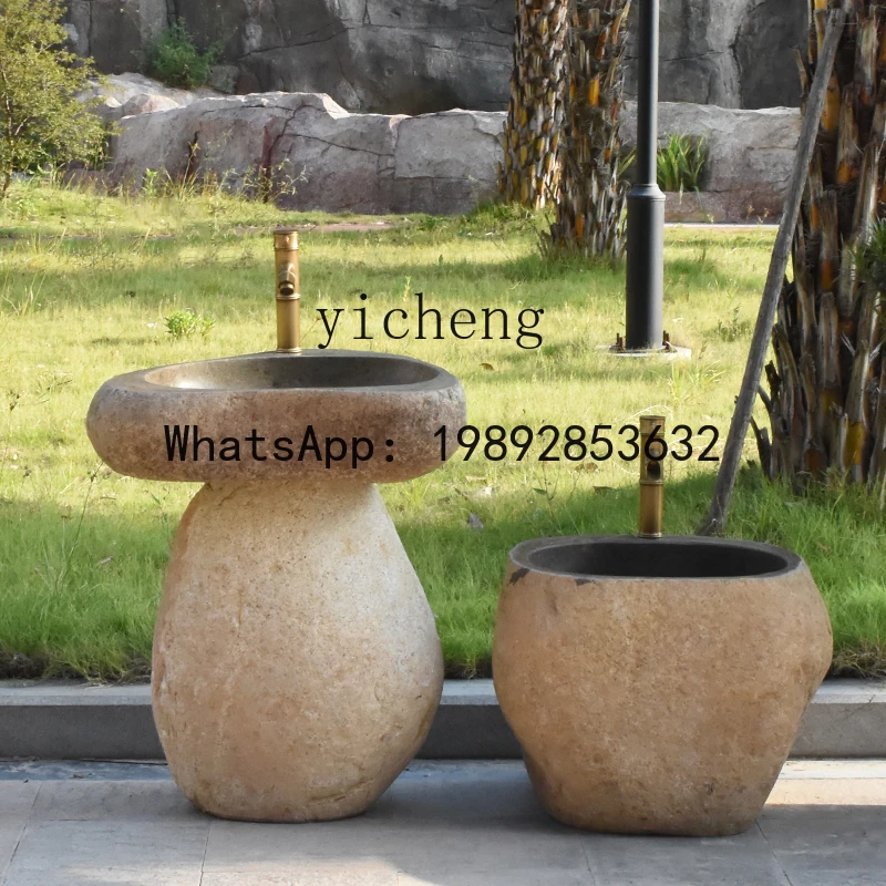 

CF outdoor cobblestone column basin retro stone wash basin integrated floor pool courtyard mop pool