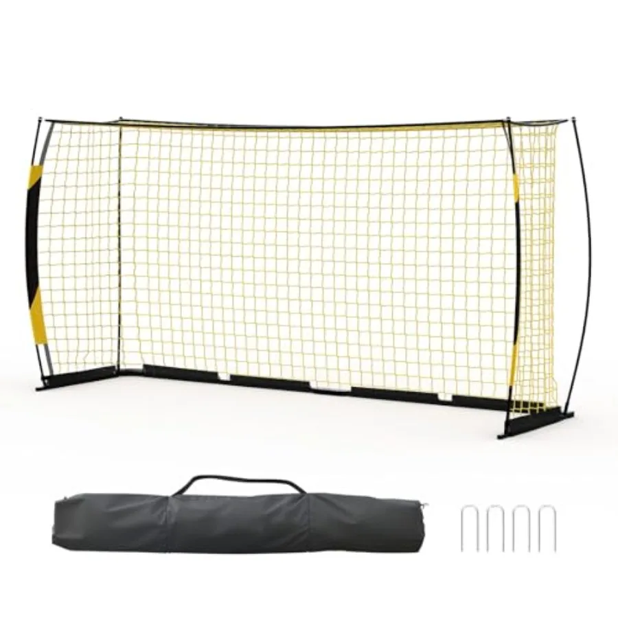 

Portable soccer goal for indoor/outdoor practice: 2x6 ft foldable pop-up net with metal frame, black color, quick setup and car