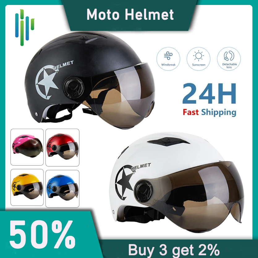 Face Helmet Motorcycle Open Dual Lens Visors Men Women Summer Electric Bicycle Helmet Scooter Motorbike Moto Bike Helmets