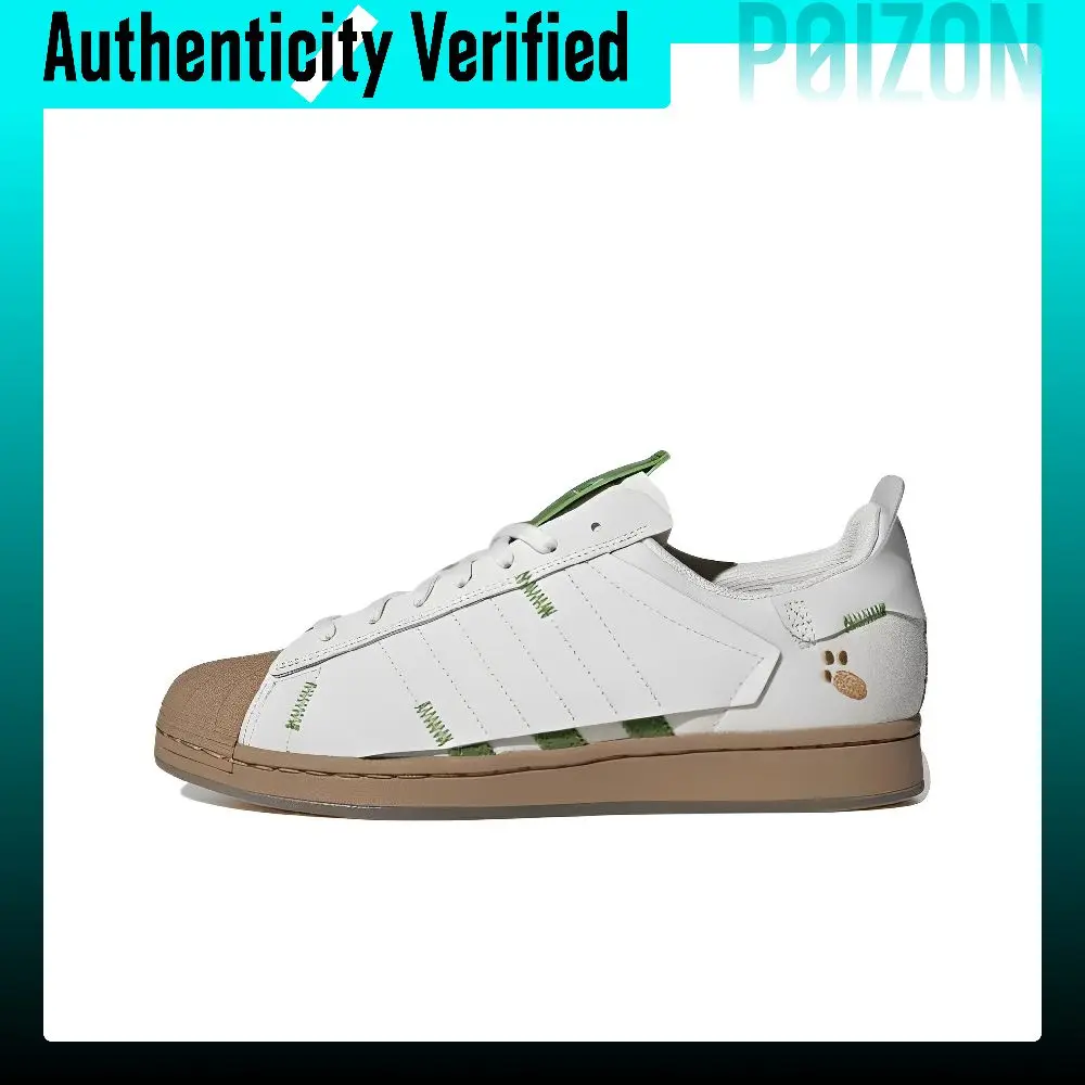 Melting Sadness X Adidas Originals, zapatillas de skate SUPERSTAR, modelo unisex de caña baja, en blanco, verde y marrón, H06342.