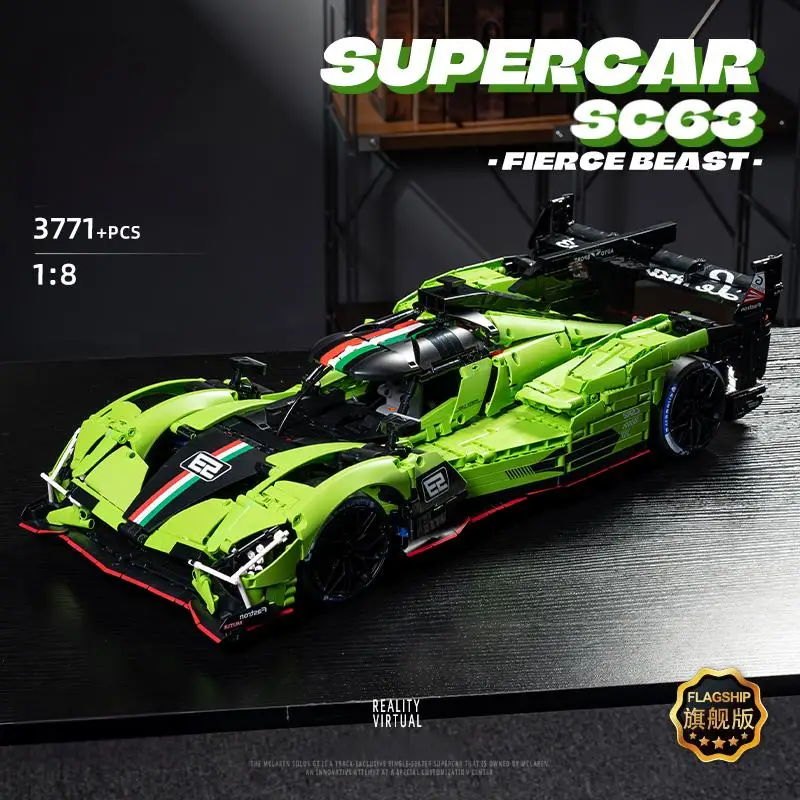 مكعبات بناء سيارات السباق بمقياس 1:8 من ماكلارين، مجموعة نماذج السيارة الخارقة الفنية، لعبة تجميع ميكانيكية ذاتية الصنع لهواة جمع البالغين والأطفال