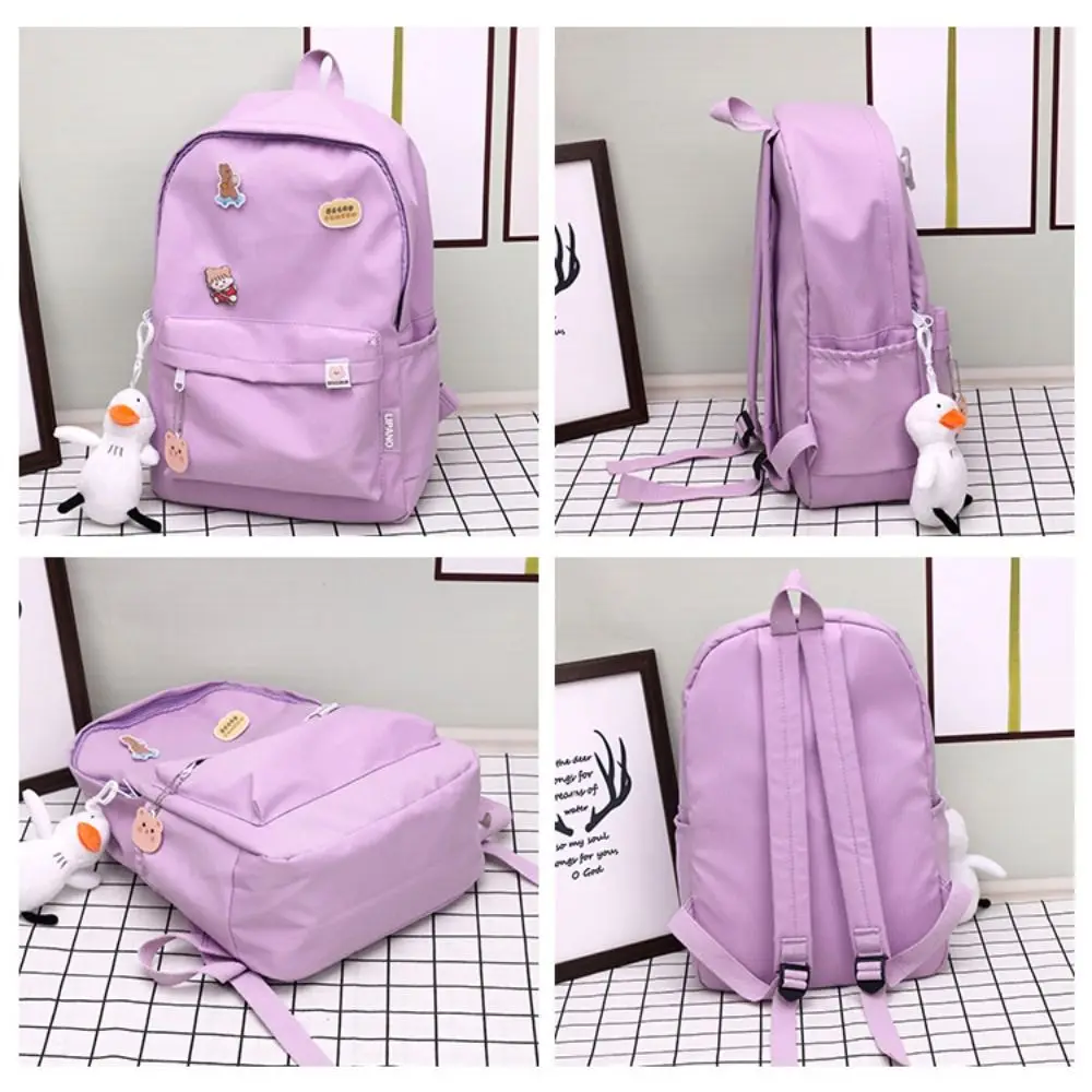 Mochila de ombro duplo impermeável, Multi bolso lazer saco escolar com pingente dos desenhos animados, estético moda casual sacos para estudantes