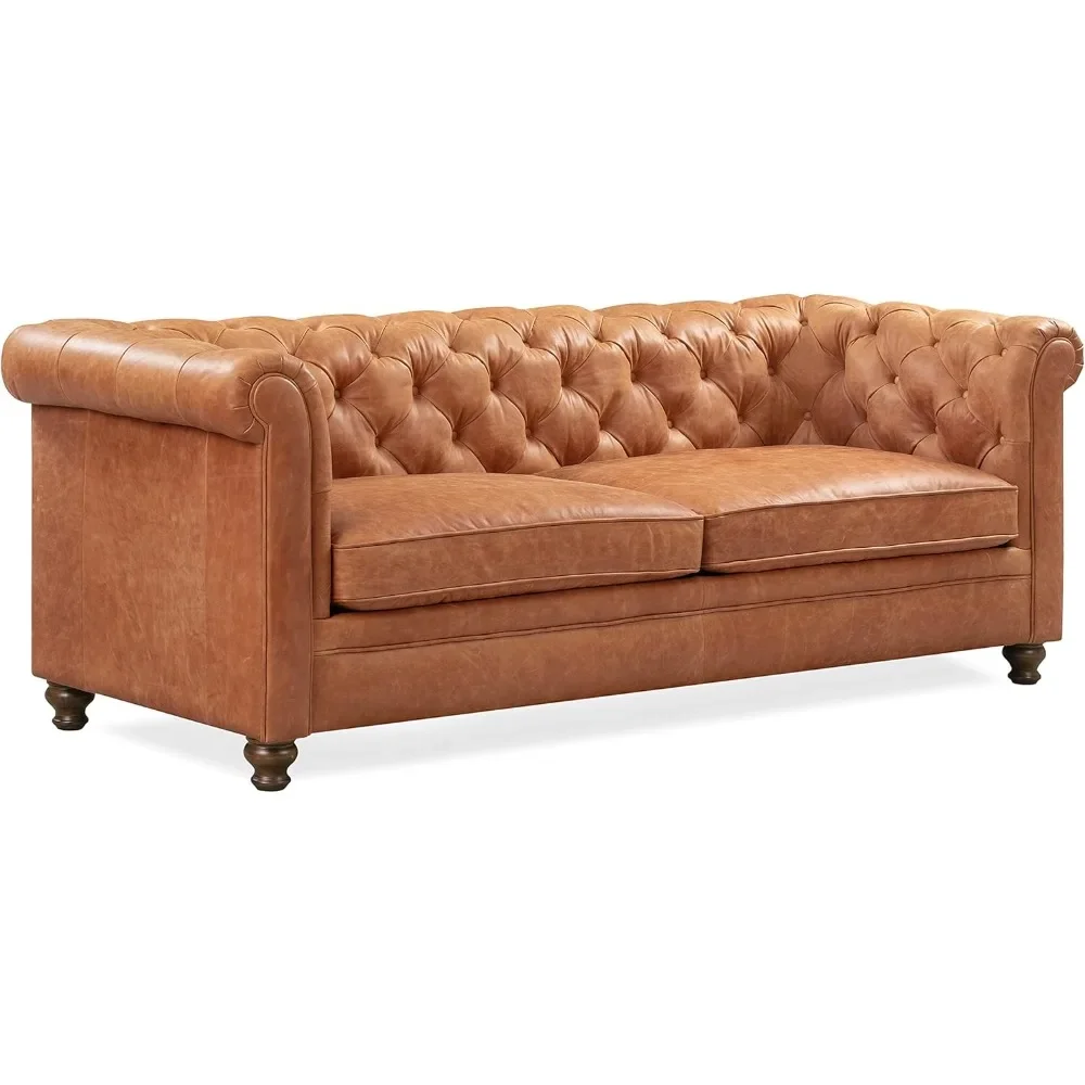 87.4-inch Living Room Sofa, Made of Full Grain Pure Aniline Italian Tanned Leather