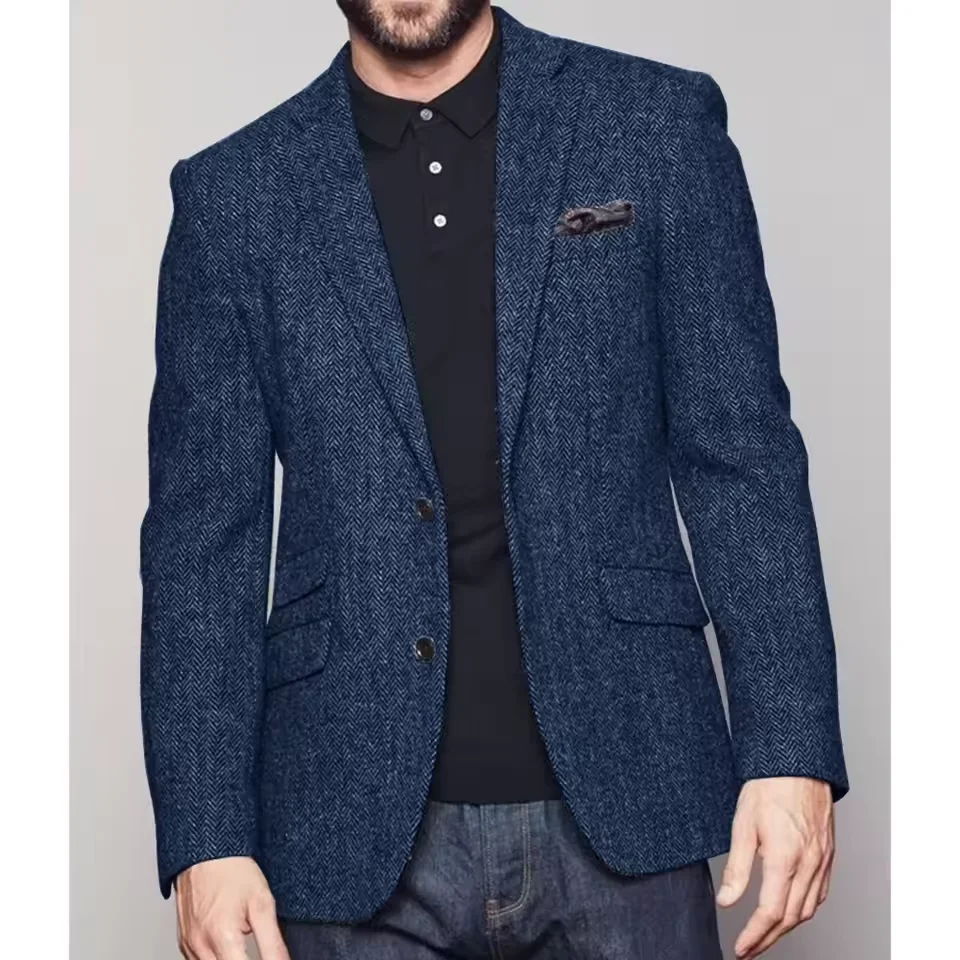 Veste de costume homme à chevrons, simple boutonnage, coupe ajustée, confortable et élégante, pour o