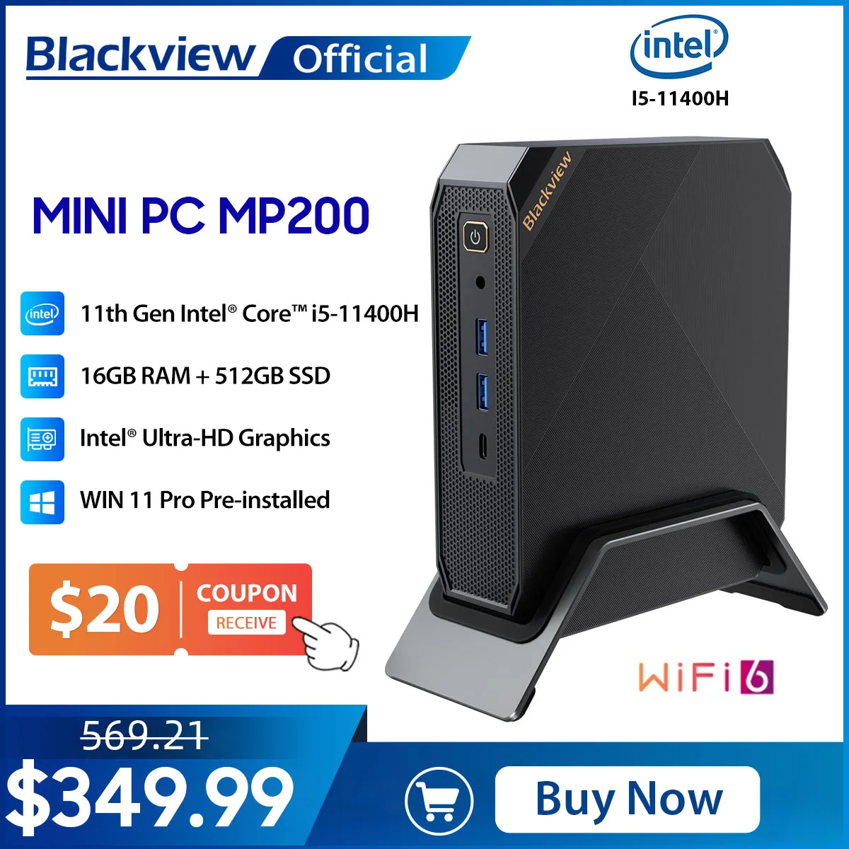 

Blackview MP200 11th Gen Intel I5-11400H Window 11 Mini PC Up To 4.5GHz 16GB DDR4 512GB SSD WiFi 6 4K DH Desktop Computer