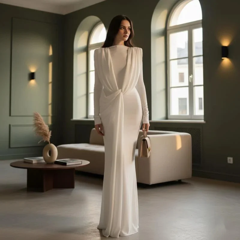 Abito aderente sexy da donna autunno inverno con maniche trasparenti in rete manica lunga tinta unita abito da festa dal taglio irregolare alla moda