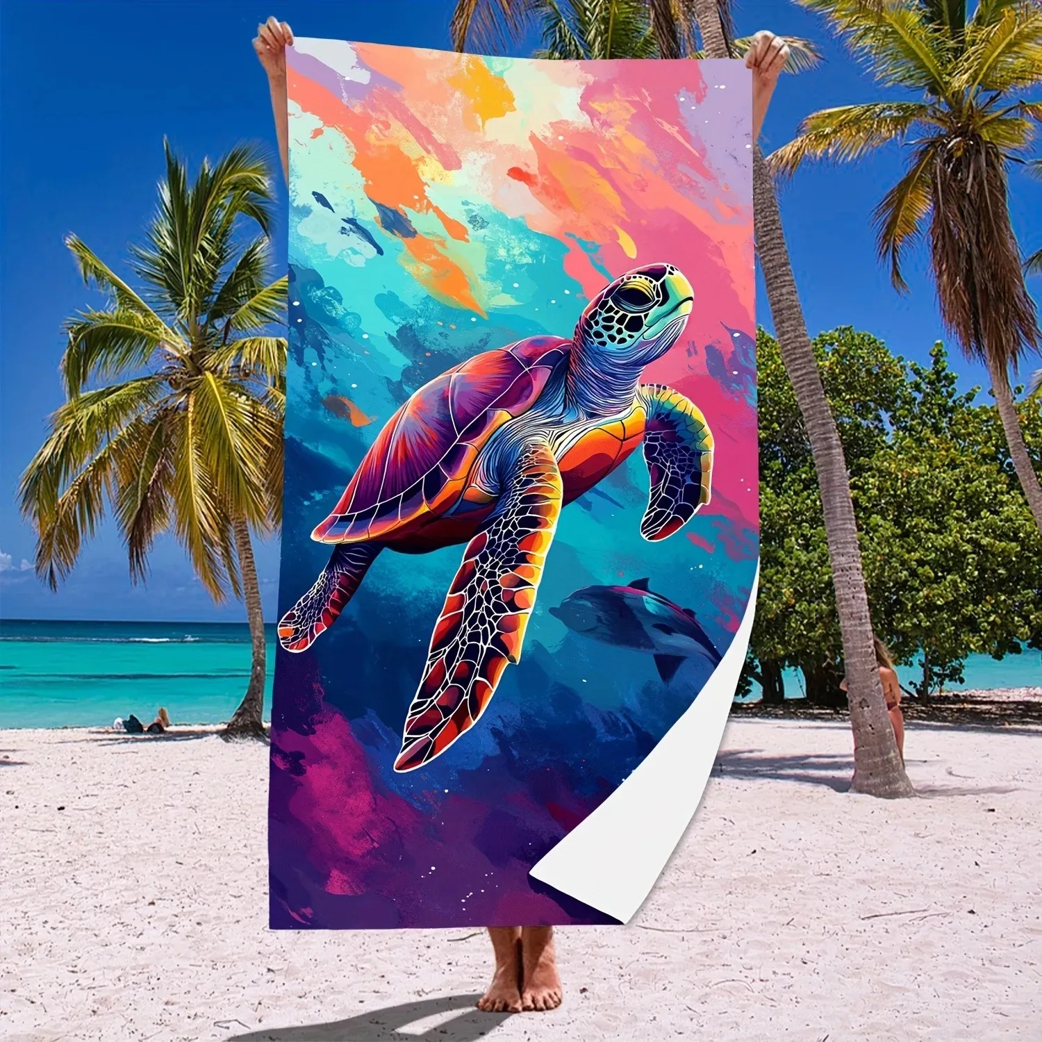 

Summer Microfiber Beach Towel Vivid Tropical Turtle Series Print Soft Sandproof Lightweight Breathable Camping Vacation Essentia