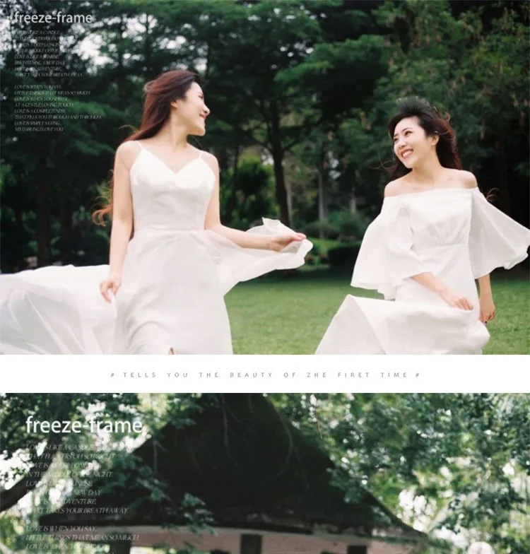 Ready Supply of Light Wedding Dress Travel Photography Forest Style Shoulder V Neck Long Dress Bride Wedding Going Out 2024 New Style