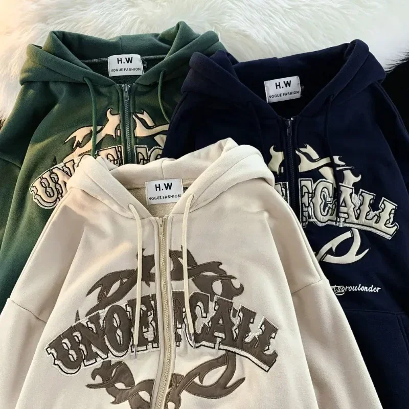 

Retro Zipper Hoodies Sweatshirts Female Autumn Oversized Trendy Personality Hiphop High Street Casual Cardigan Sweatshirt Y2K