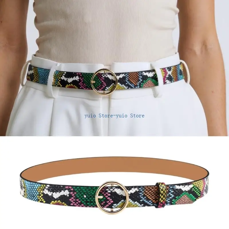 

X7XB Modern Green Pattern Belt Adjustable Waist Strap For Daily Use Durable PU Waistband
