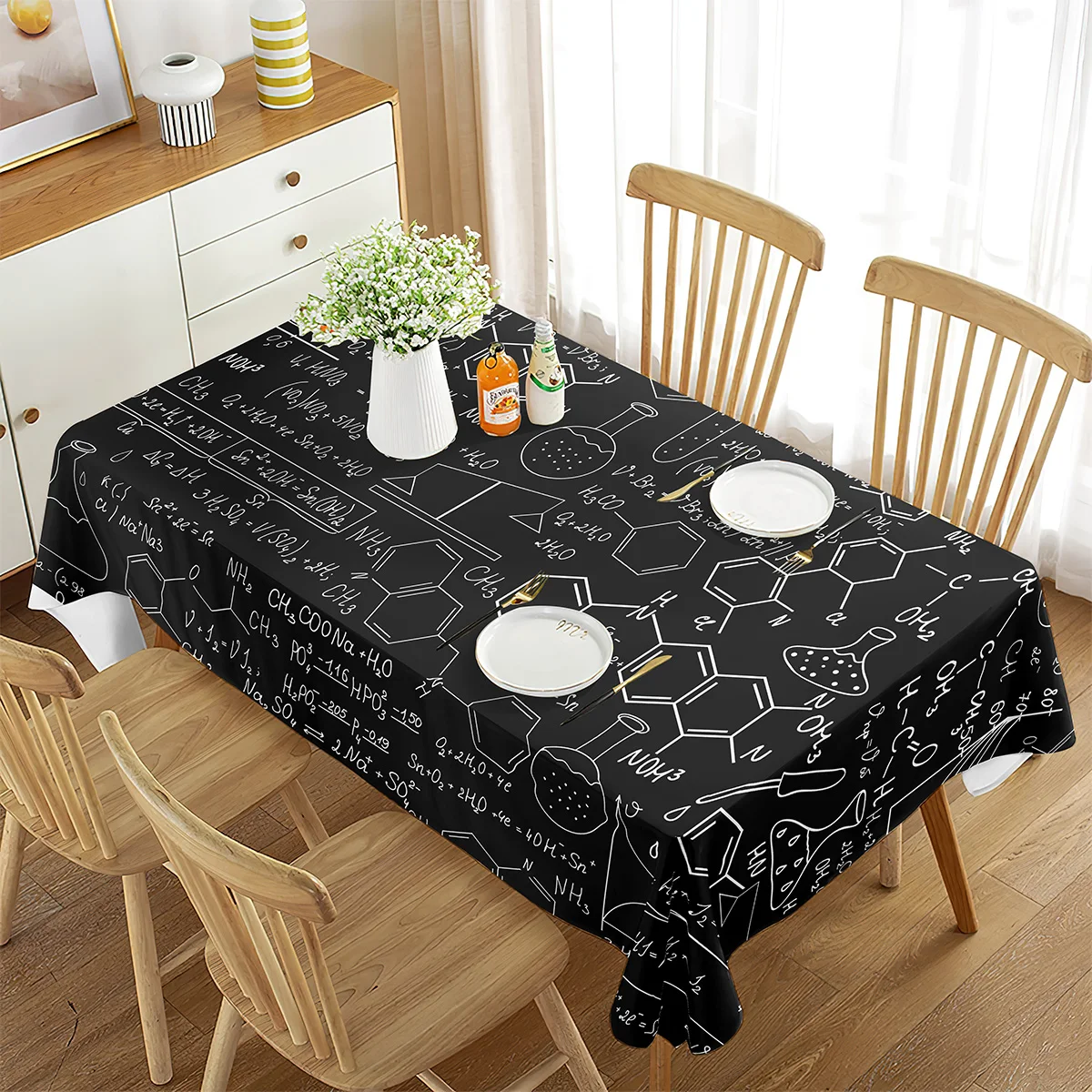 Chemical Theme Tablecloth Chemical Formula Science Table Cover Rectangle for Dining Room Living Room Coffee Table Decoration