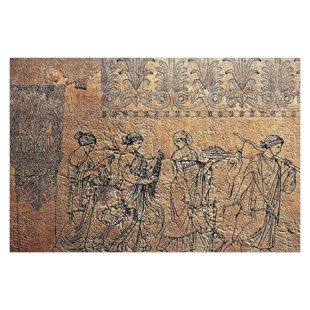 GREEK : Ancient Ladies Stone Wall Fresco Print Jigsaw Puzzle Personalised Wood Animals Wooden Decor Paintings Puzzle