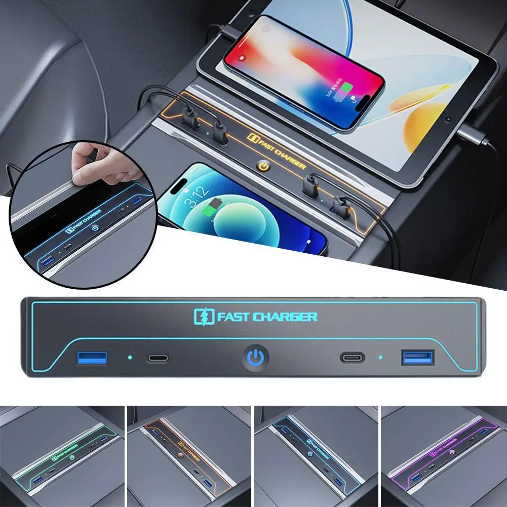 

For Tesla 2024 Car Docking Station Central Control USB Charger Streamer Atmosphere Light Car Modification Accessories