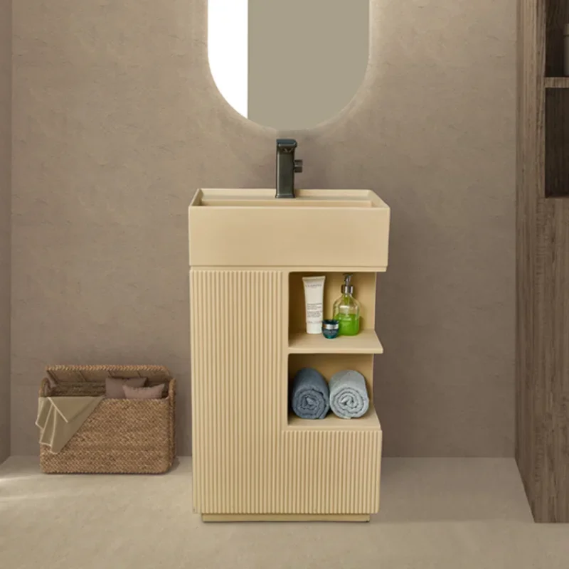 Japanese-style cream wind column-type washbasin integrated vertical floor-type  storage column-type hand washing table