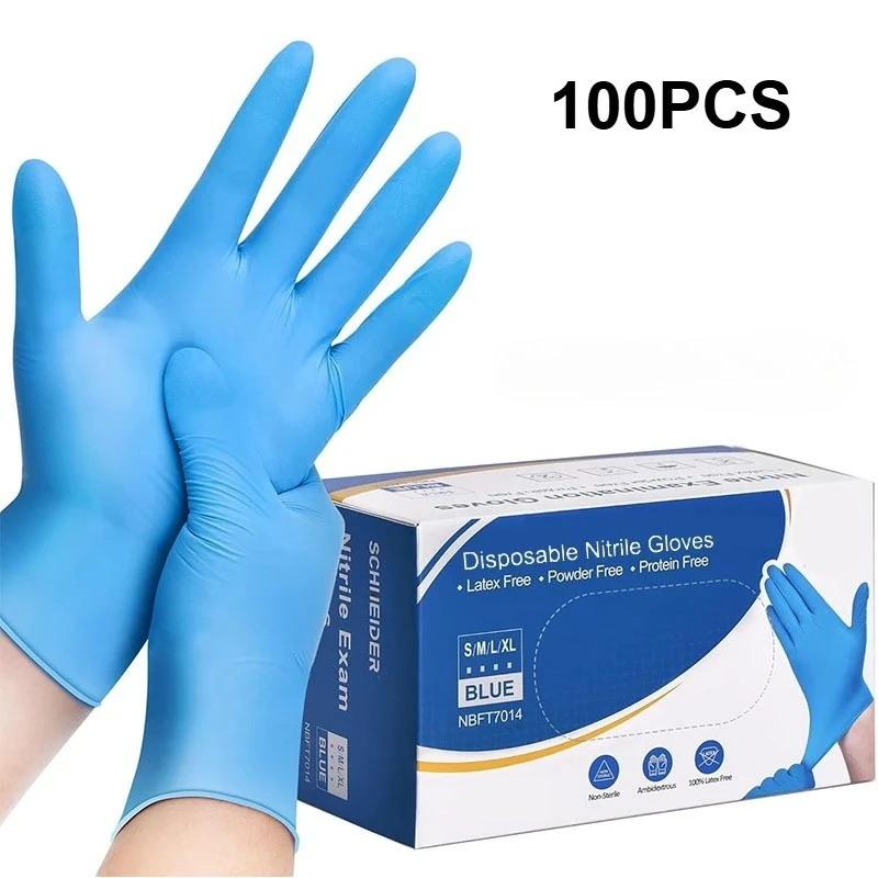 

100PCS Blue Nitrile Disposable Gloves Latex Free Safety Work Gloves for Cleaning Kitchen Mechanic Auto Protective Glove