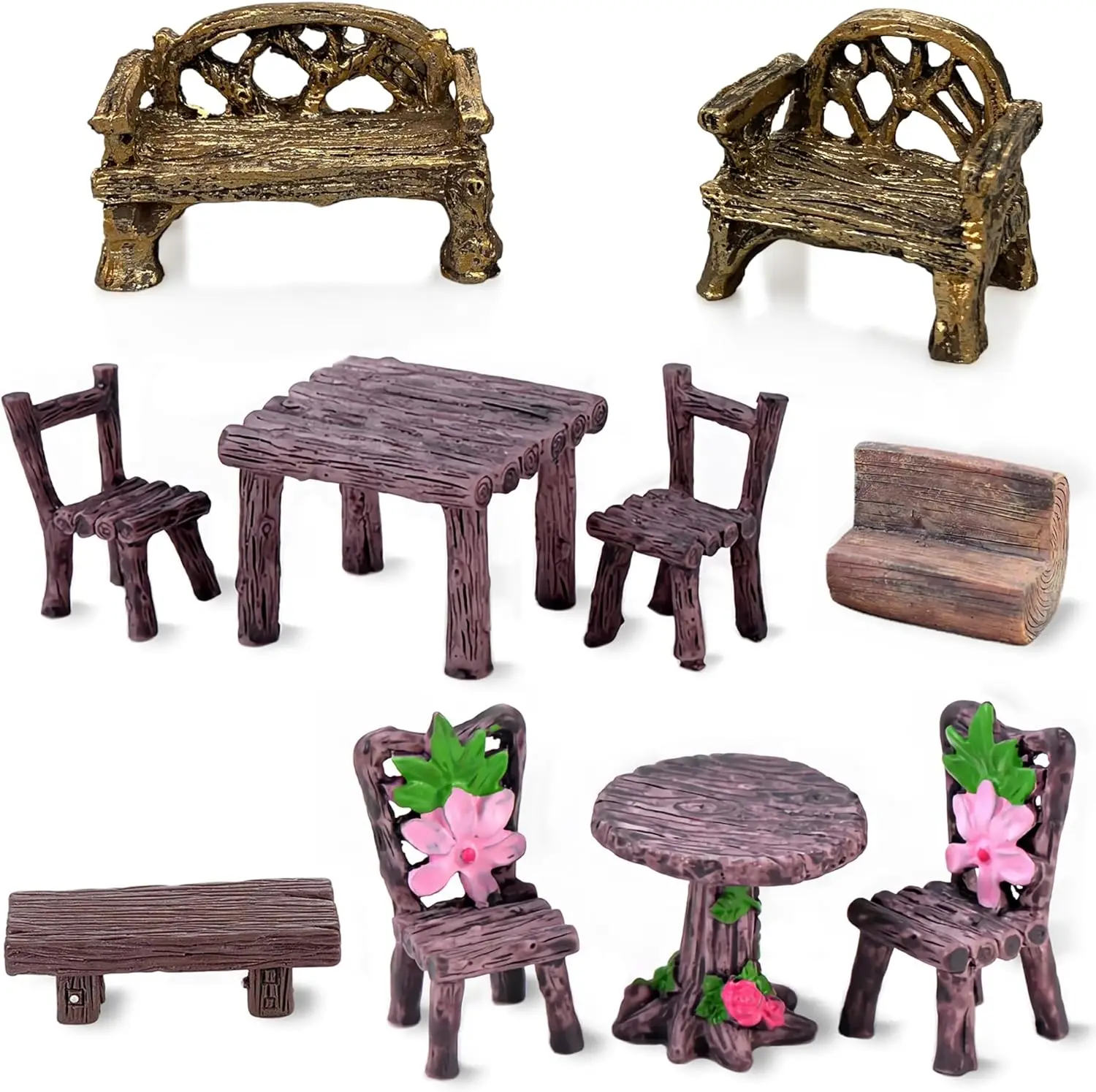 

10Pcs Miniature Table and Chairs Set for Fairy Garden, Resin DIY Craft Decoration