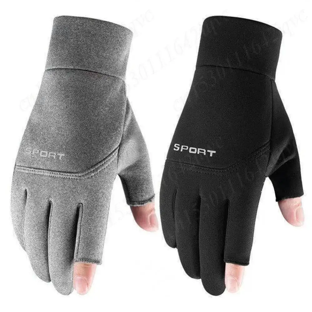 2-Fingerless Outdoor Anti-Slip Gloves Touch Screen Motorcycle Cold Gloves Windproof Ice Fishing Winter Gloves for Outdoor Sports