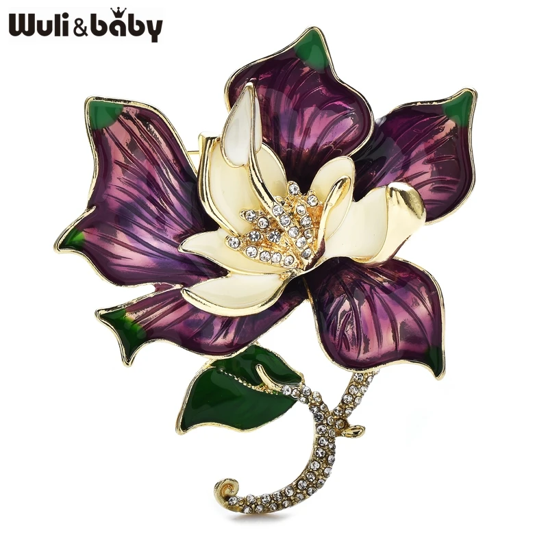 Wuli & baby كبير المينا زهرة اللوتس دبابيس للنساء للجنسين النباتات الساحرة السببية بروش دبابيس الهدايا