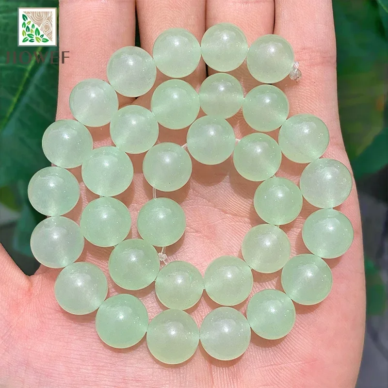 Smooth Light Green Chalcedony Loose Beads Natural Stone for Jewelry Making DIY Bracelet Accessories 15