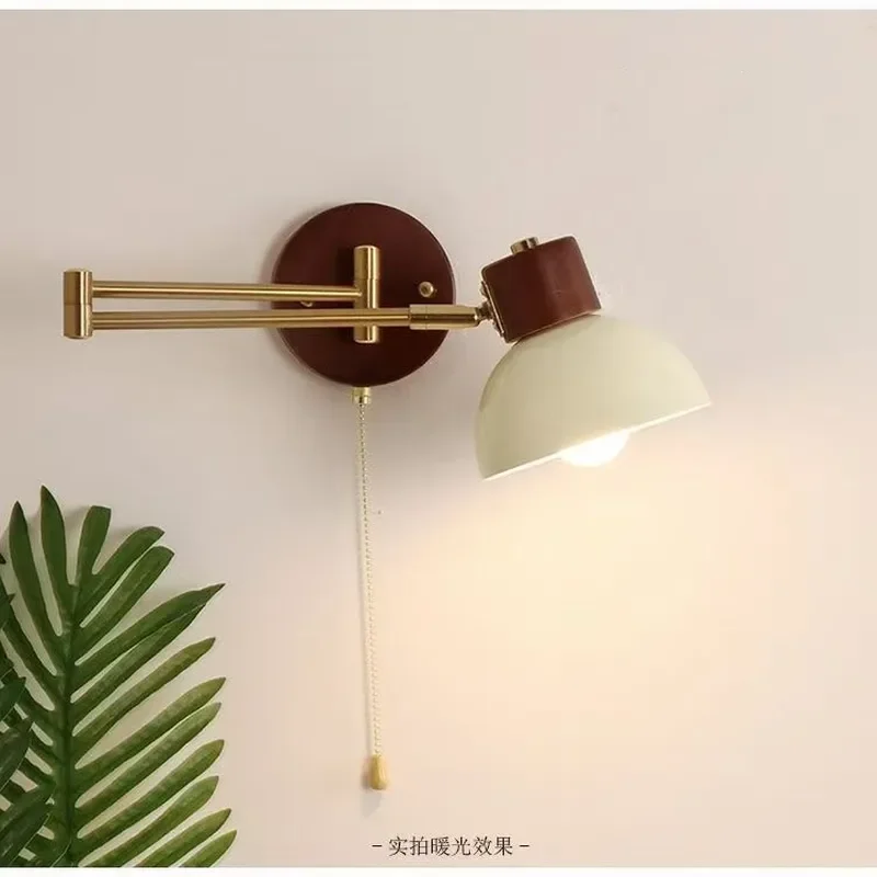 for Medieval Style Bedroom Bedside Wall Lamp Displaceable Rocker Arm Cream Wind Folding Telescopic Study Reading Light