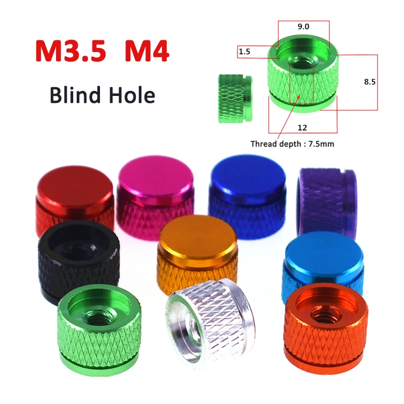 1-10Pcs Aluminum Knurled Thumb Nuts M3.5 M4 Thread Blind Hole Hand Tighten Nut Anodized For RC Models Computer Case 10 Colors