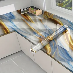 Blue Imitation Marble Pattern Self-adhesive Wallpaper for Home Decoration Kitchen PET Oil Proof Sticker Background Wall Sticker