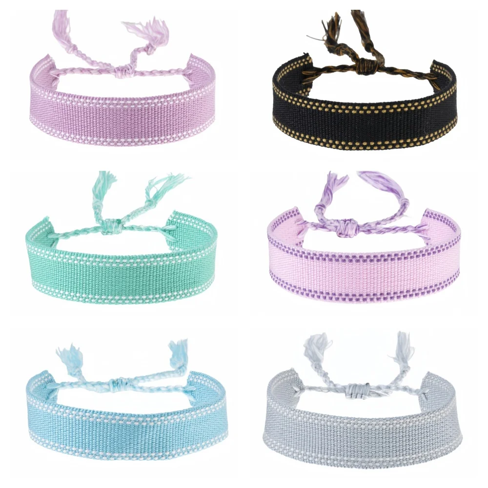 Bohemia Verstellbares geflochtenes Armband für Damen und Herren, bestickt mit Bändern, handgewebt, mit Quasten, Seil, ethnischer Stil, mehrfarbig, modischer Schmuck – Detail 3